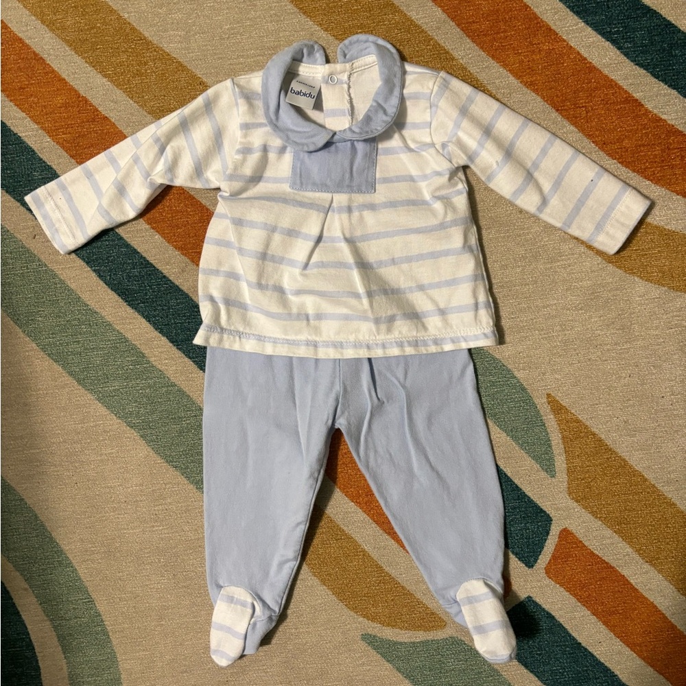 Baby boys size 3M striped footie set